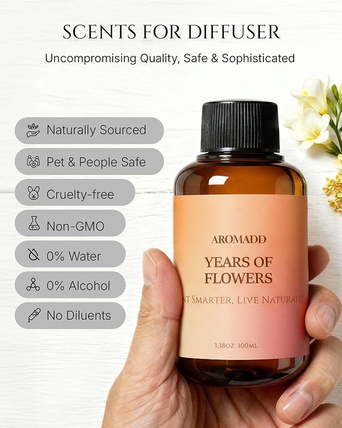 Aromadd Aromadd Years of Flowers Diffuser Oil Inspired by Luxury Hotel Scent, Essential Oils for Waterless Diffuser, Freesia & Osmanthus, Long-Lasting & Natural Home Fragrance - 3.38 fl oz (100 mL)