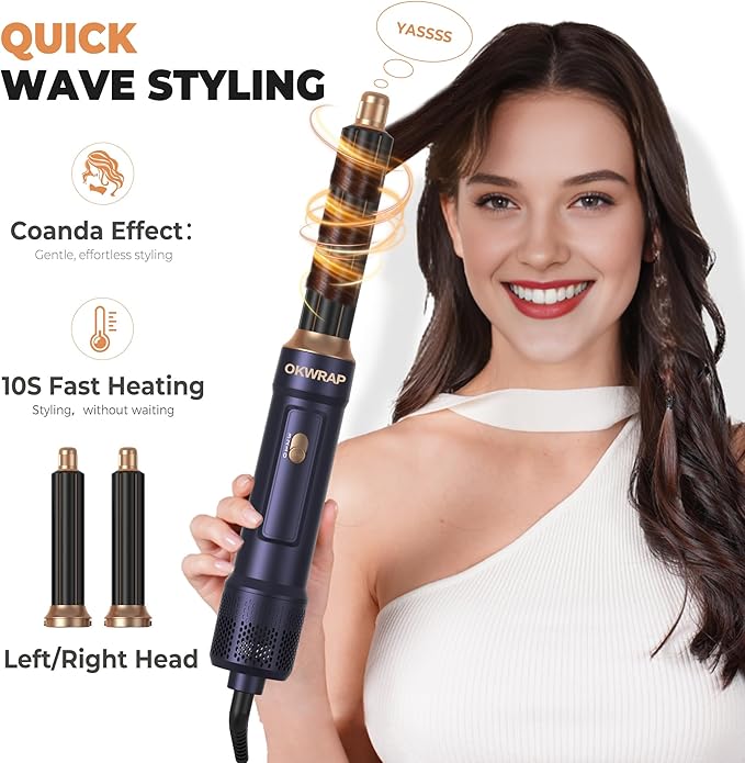 6 in ONE Blow Dryer Brush,Air Curling Iron Round Brush Blow Dryer 800W,Ionic Hair Dryer Brush for Women, Hot Air Brush Hair Styling Tools 100-120V
