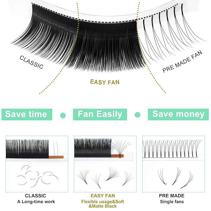 Easy Fan Volume Lashes D-0.05-9-16 Volume Lash Extensions Rapid Blooming Lashes .03 .05 .07 .10 Mega Flowering C D curl(D-0.05,9-16mix)