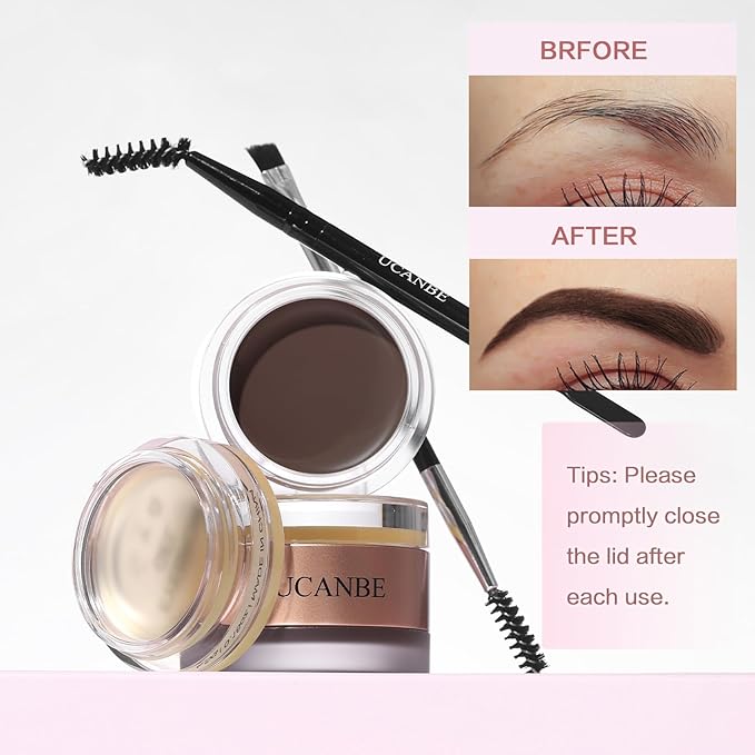 UCANBE Waterproof Eyebrow Gel + Eyebrow Styling Wax 2 in 1 Makeup Kit with 2 Pcs Dual-ended Adjustable Freely Eyebrow Brush Makeup Long Lasting Eyebrows (05 Gel/Dark Brown Pomade, Standard)