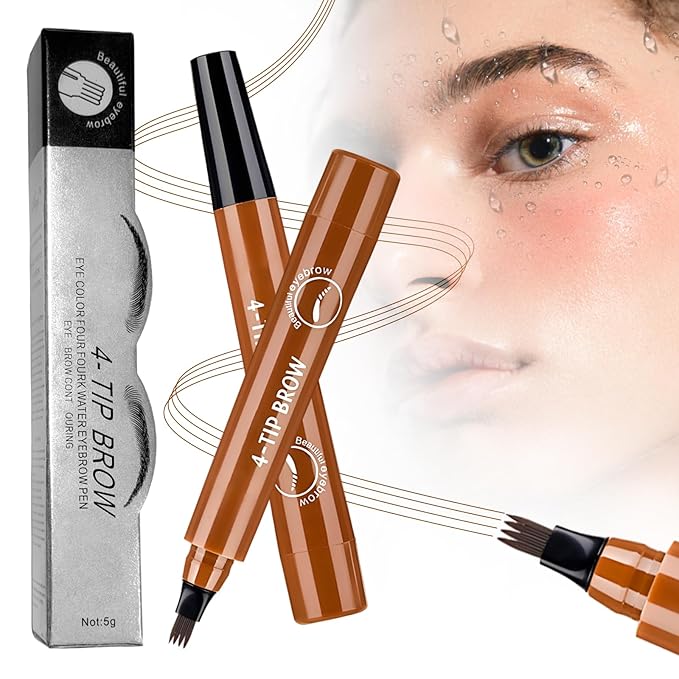 2026 New Microblading Eyebrow Pencil, Micro-fork Tip Eyebrow Pencil with Micro-Fork Tip, 3D Waterproof 4 Tipped Spoolie Brush Precise Brow Pen Natural Makeup Effect for Daily Makeup (Light Brown)