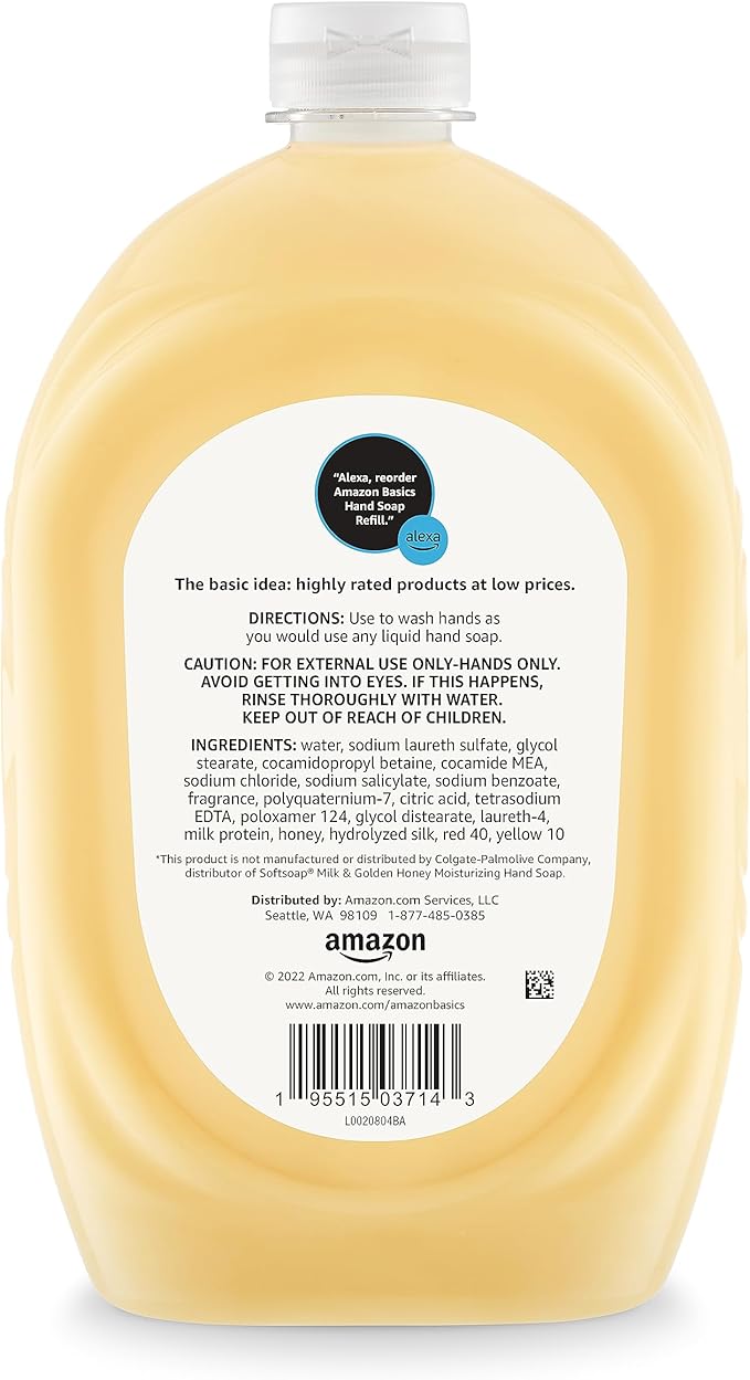 Amazon Basics Liquid Hand Soap Refill, Milk and Honey Scent, Triclosan-Free, 50 Fluid Ounces, 4-Pack (Previously Solimo)