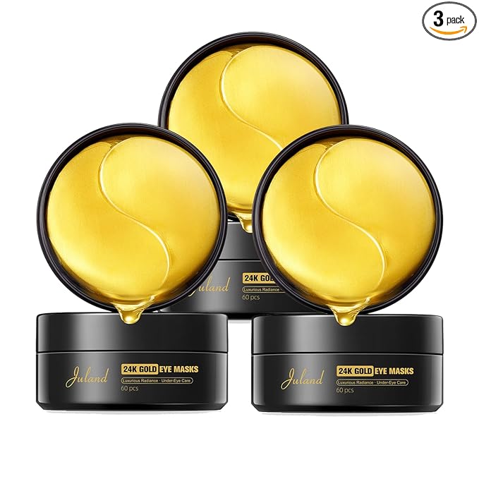 Juland Under Eye Patches 60PCS, 24K Gold Collagen Eye Mask for Puffy Eyes, Hydrating Eye Pads with Hyaluronic Acid, Vitamin C & Castor Oil, Anti-Aging Under Eye Treatment to Smooth Fine Lines, 3Pack