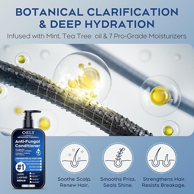Deep Moisturizing & Folliculitis Conditioner: With Mint & Tea Tree Oil, Hydrates Dry Hair, Strengthens & Repairs Damaged, Brittle Hair, Boosts Shine, Sulfate-Free, for All Hair Types - 10.14 fl.oz