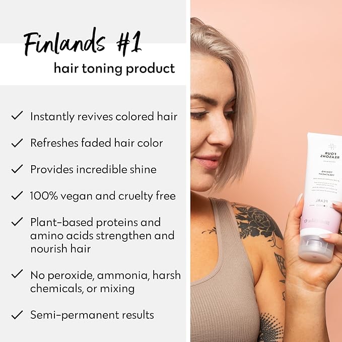 FOUR REASONS Color Mask, Pearl Blonde (27 Colors) – Hair Gloss & Color Depositing Conditioner – Semi Permanent Hair Toner for Color-Treated Hair Color For Women – Vegan & Cruelty-Free – 6.76 fl oz