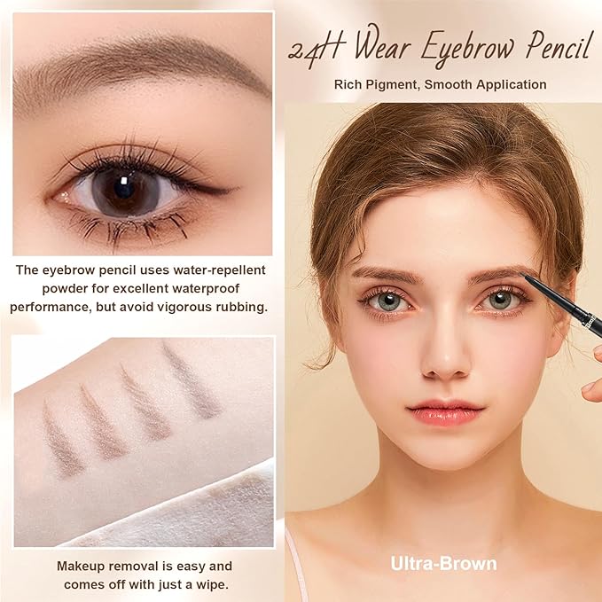 Eyebrow Pencil, Retractable Definer with Dual Brush, Ultra-Fine Tip for Precise Brow Makeup, Waterproof Gel Formula, Natural Hair-Like Strokes, Enhance Beauty (Brown, Ultra)