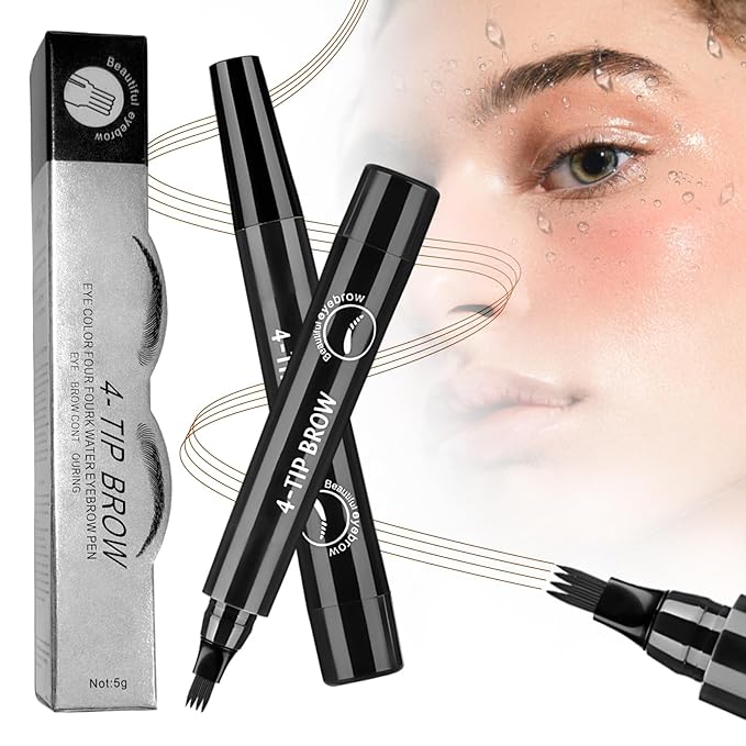 2026 New Microblading Eyebrow Pencil, Micro-fork Tip Eyebrow Pencil with Micro-Fork Tip, 3D Waterproof 4 Tipped Spoolie Brush Precise Brow Pen Natural Makeup Effect for Daily Makeup (Black)