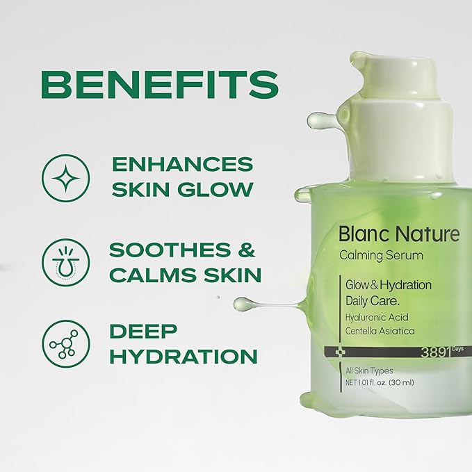 Calming Serum, Soothing and Hydrating Serum for All Skin Types with Hyaluronic Acid, Centella Asiatica and Panthenol, Korean Skincare for Glass Skin, 1.01 fl oz (30 ml)