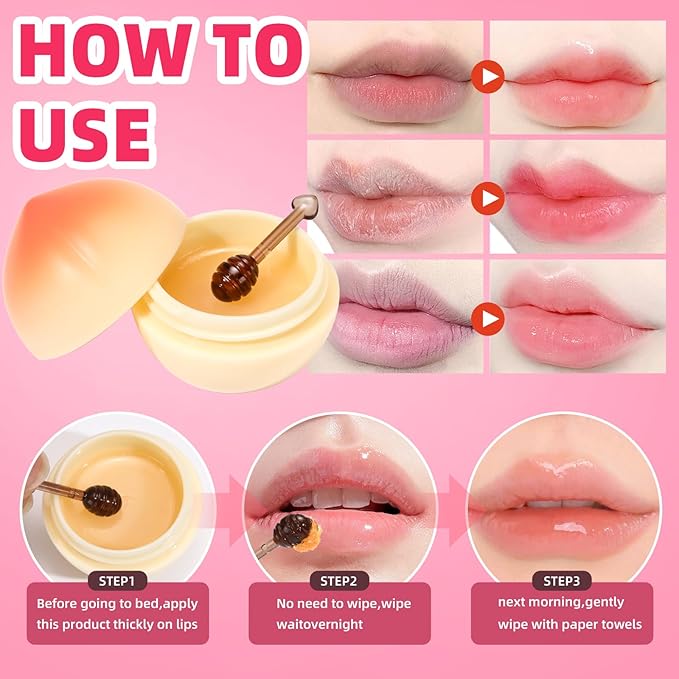 6 PCS Mini Bee Lip Balm Lip Mask Fruit Pot,Strawberry Lip Balm for Teens Girls 8-12,Peach,Cherry Moisturizing Lip Sleeping Mask Overnight Lip Treatment,Color lip Balm Gifts Set,Mothers Day Gifts