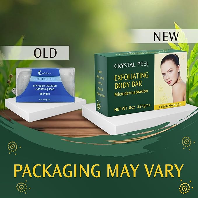 Exfoliating Bar Soap for Men & Women, Crystal Peel Luxury Microdermabrasion Hydrating & Exfoliating Body Soap Bar Solid Magnesium Mineral Scrub for Buffing Away Dirt & Oil Smooths Skin, Lemongrass 8oz