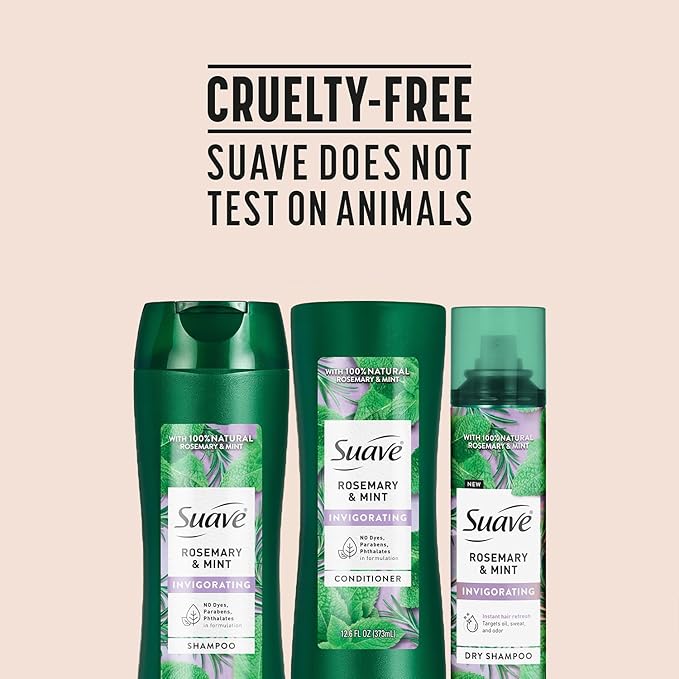 Suave Rosemary & Mint Shampoo and Conditioner Set + Dry Shampoo for Women with 100% Natural Essential Oils