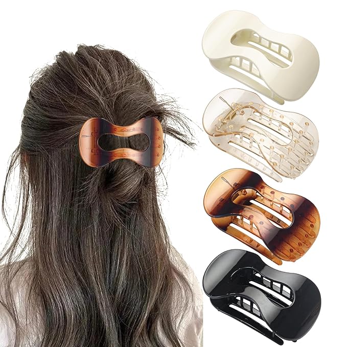 Flat Hair Clips for Women,French Lay Flat Claw Clips,Matte Strong Hold Side Hair Clip Thick & Thin Hair No-Slip Duck Billed Jaw Claw Clip (Clear White-4pcs)