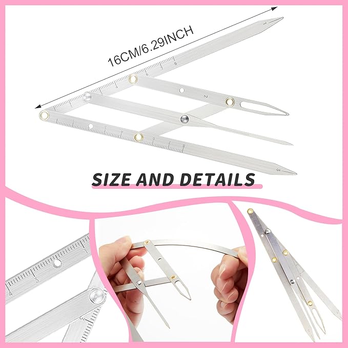 Weewooday 6 Pieces Tattoo Eyebrows Rulers 3 Point Positioning Ruler Mini Caliper Double Scale Vernier Calipers Eyebrow Caliper Microblading Ruler Measuring Tool with Eyebrow Shaver(Pink)
