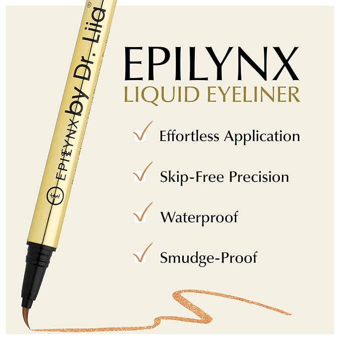 EPILYNX Liquid Eyeliner - Hypoallergenic Eyeliner with Fine Brush Tip, Long-Lasting Waterproof Eye Liner - Cruelty-Free, Vegan, Gluten-Free, Smooth Liquid Eye Liner, Shimmer Gold Brown 2mL