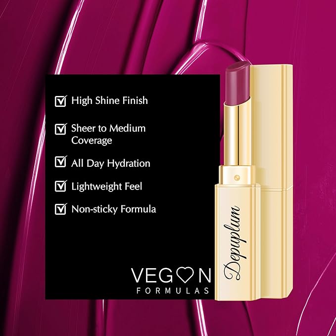 Depuplum Purple Lipstick for Women Moisture Lip Gloss Tinted Lip Balm Sheer Lipsticks for Mother's Day Nourishing Hydrate Glossy Lipstick for Dry Lips,DM92 Purplish Red