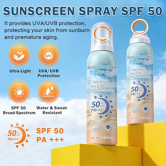 Mineral Sunscreen Spray SPF 50, Zinc Oxide Sunscreen Spray for Face & Body, Broad-Spectrum UVA/UVB Protection Sunscreen Mist Lightweight, Water-Resistant, Non-Greasy, 6.76 Fl Oz