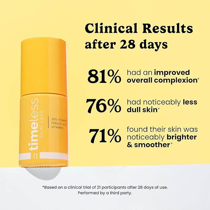 Timeless Skin Care Vitamin C Serum with Vitamin E & Ferulic Acid - Brightening Serum - for Oily & Dry Skin - Fragrance-Free - 1 oz