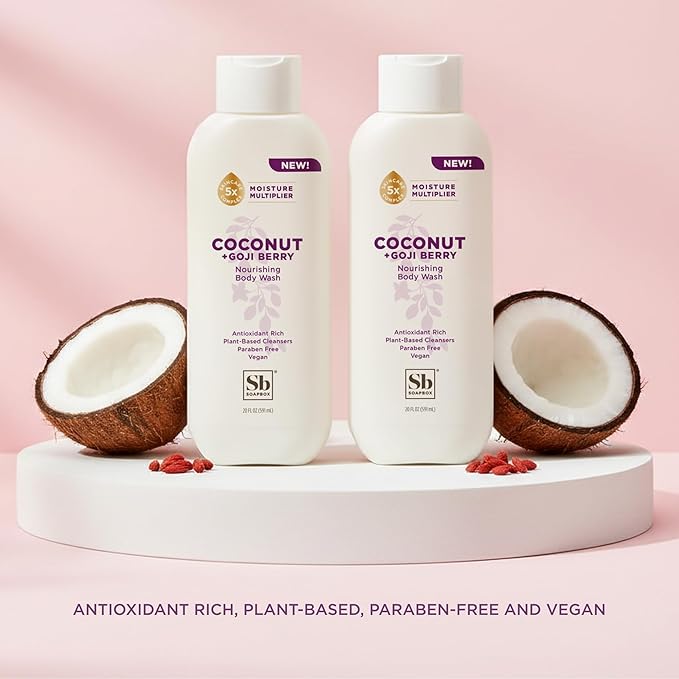 Soapbox Moisturizing Body Wash, Coconut & Goji Berry Shower Gel - Hydrating Natural Body Wash with Shea Butter - Clean Ingredients Free of Harsh Chemicals, Sulfates, Parabens & Silicones - 2 Pack