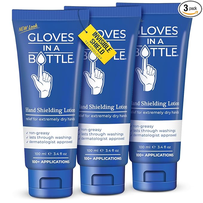 Gloves In A Bottle Shielding Lotion Tube 3.38 oz – Travel Size Hand Cream for Dry, Cracked, Irritated Hands – Deep Hydration Lotion for Skin Barrier Repair, Liquid Gloves Protection | 3-Pack