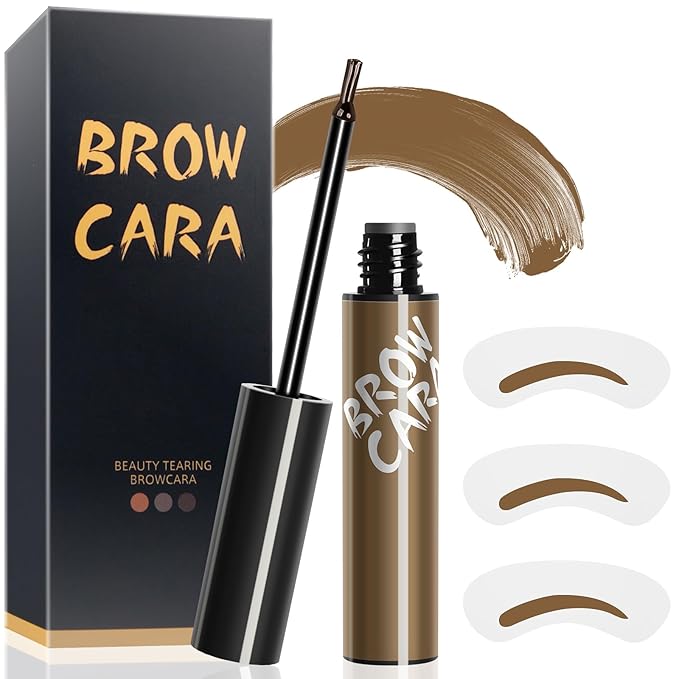 Peel Off Eyebrow Gel - Brow Tattoo with Eyebrow Stencils, Waterproof & Transfer-Proof Brow Gel for Women & Girl Create Fuller & Voluminous-Looking Brows Makeup, 1 Pack (Light Brown)