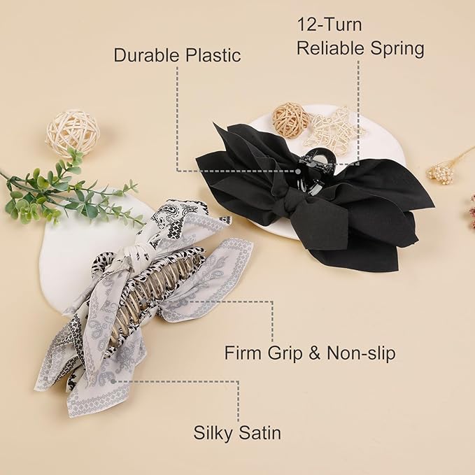 Boho Bandana Hair Claw Clips for Women, 2 Pcs Extra Large Claw Clips for Thick Hair Paisley Hair Clip Bow Knot Adorable Hair Claws Non-slip Fashion Hair Accessories Gift for Women Teen Girls