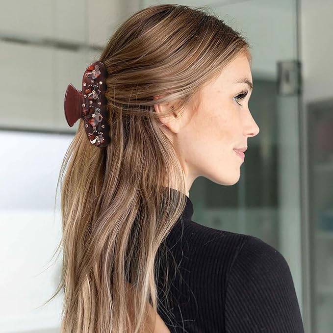 HAIMEIKANG 2 PCs Flower Acrylic Hair Claw Clips for Women - Non Slip Strong Hold Cute Non-slip Stylish Accessories for Thick Thin Hair