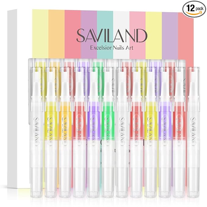SAVILAND Natural Cuticle Oil Pen: 12PCS Revitalizing Cuticle Oil for Nails with Vitamin E For Repair Cuticles Overnight Cuticle Softener Nail Strengthener Protector for Damaged Skin Thin Nail