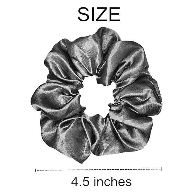Sufermoe 6 Pcs Satin Silk Hair Scrunchies, Dark Grey (4.5 Inch) - Hair Ties for Women and Girls, Hair Accessories