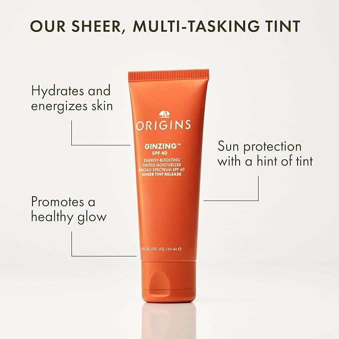 Origins GinZing Energy-Boosting Tinted Moisturizer with SPF 40 | Hydrates & Perfects | Skin Tint with Caffeine and Ginseng, 1.7 Fl Oz