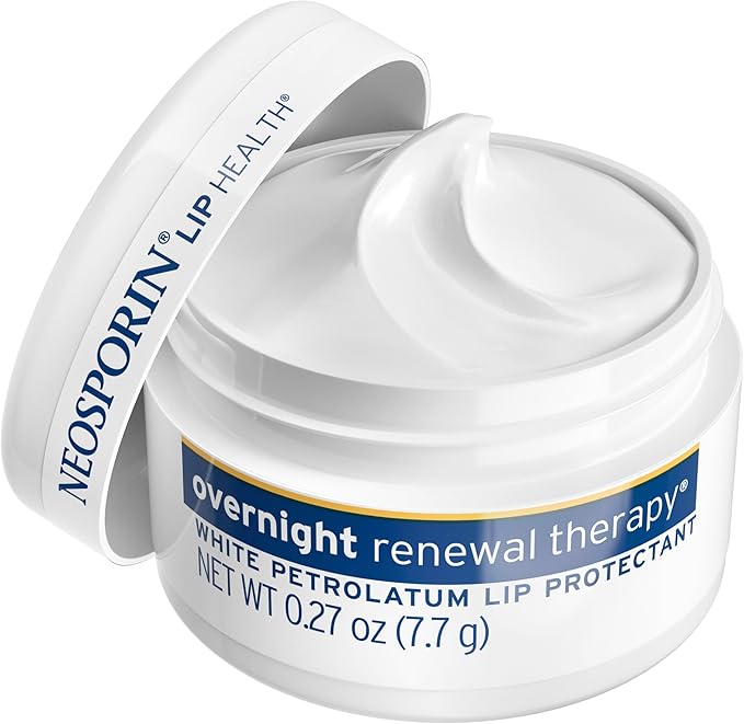 Neosporin Lip Health Overnight Renewal Therapy White Petrolatum Protectant and Moisturizer to Nourish & Repair Dryness, Helps Relieve, Prevent, Hydrate, & Protect, 0.27 oz, 2 Pack