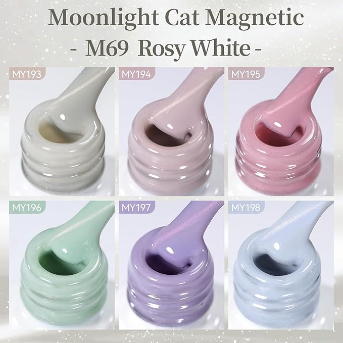Born Pretty Cat Magnetic Eye Gel Nail Polish Set 6 Colors Spring Summer Moonlight Pastel Pink Blue Purple Green Glitter Magnetic Gel Polish Gels Polish Kit for Manicure Salon DIY 7ML