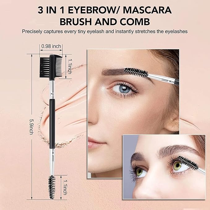 3pcs 3 Head Eyebrow Eyelash Shaper Eyelash Comb Double Head Brush Makeup Grooming Tool Cosmetic with 3 Different Spoolie Brushes for Separating Lashes, Eliminating Mascara Clumps, Grooming Brows