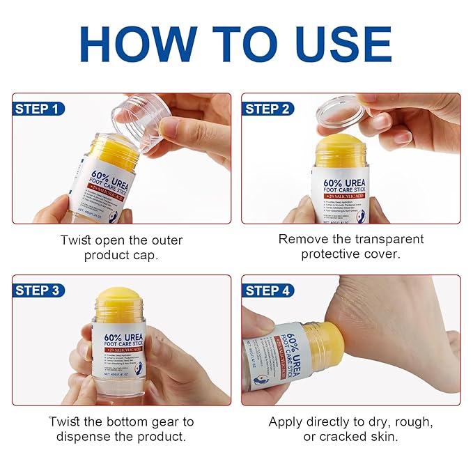 2Pack 60% Urea with 2% Salicylic Acid Foot Care Stick, Maximum Strength Urea Foot Cream Callus Remover for Dry Cracked Heels, Hands, Knees, Exfoliating Moisturizer, Dead Skin Remover Foot Balm