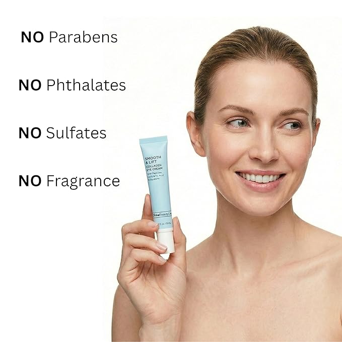 Global Beauty Care Smooth & Lift Collagen Eye Cream - Refining Under Eye Treatment to Support Skin Elasticity with Peptides, Hyaluronic Acid, Squalane & Vitamin E Formula, 0.5 fl oz (1 Pack)