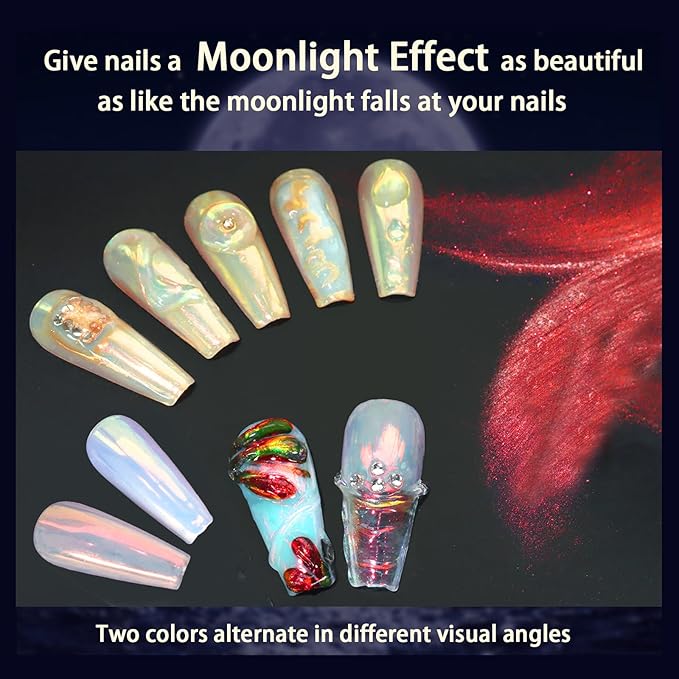 Allstarry Unicorn Chrome Nail Powder, Aurora Mermaid Iridescent White Pearl Nail Chrome Powder Pigment Glitter Fairy Dust for Nail Art, Manicure, Gel Nail Polish - Sunset Field