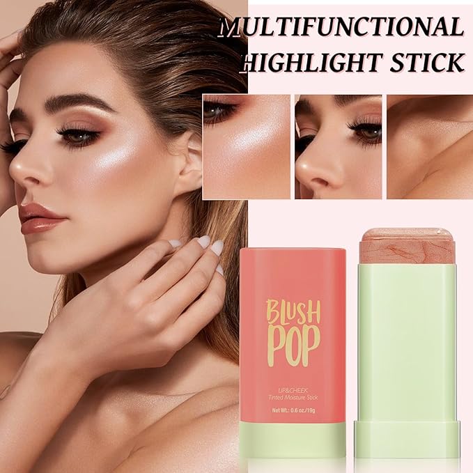 Highlighter Makeup Stick - Blush Highlighters Makeup Stick for Face & Body, Natural Silky Shimmer Highlight, Bendable Long Lasting Cream Korean Highlighter (Soft Pink)