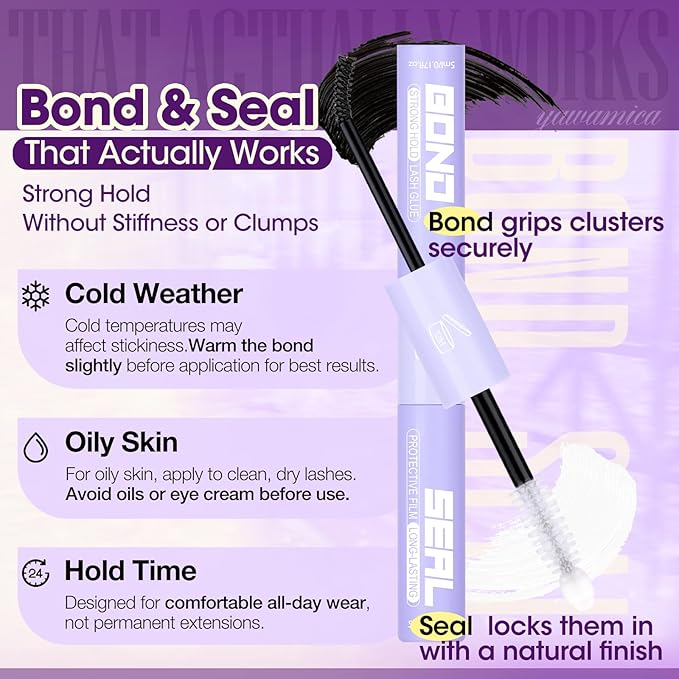 Yawamica Fluffy Lash Clusters Kit Wispy Volume Cluster Eyelash Extensions 12-20mm D Curl Individual Lash Extension Kit with 2-in-1 Lash Bond and Seal and Tweezers for Volume Wispy Lash Look