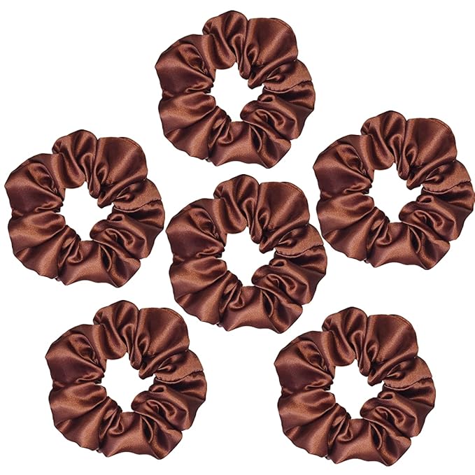 Sufermoe 6 Pcs 4.5 Inch Satin Silk Hair Scrunchies, Coffee color, Hair Ties for Women and Girls
