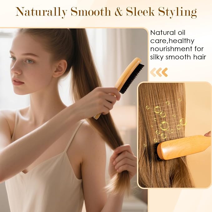 STYLEMATE 5PCS Slick Back Hair Brush Set, Soft Natural Boar Bristle Hair Brush for Thin & Fine Hair, Rat Tail Comb Edge Teasing Brushes Styling Tool Kit Accessories for Women Kid