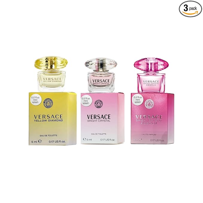 Versace Perfume Gift Set for Women – Mini Variety Gift Set Trio Collection – Absolu, Bright Crystal, Yellow Diamond | for Women