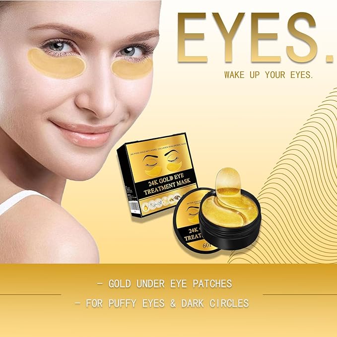 Under Eye Patches 120PCS, 24K Gold Collagen Eye Mask for Puffy Eyes & Dark Circles, Hydrating Eye Pads, Anti-Aging Under Eye Treatment to Smooth Fine Lines