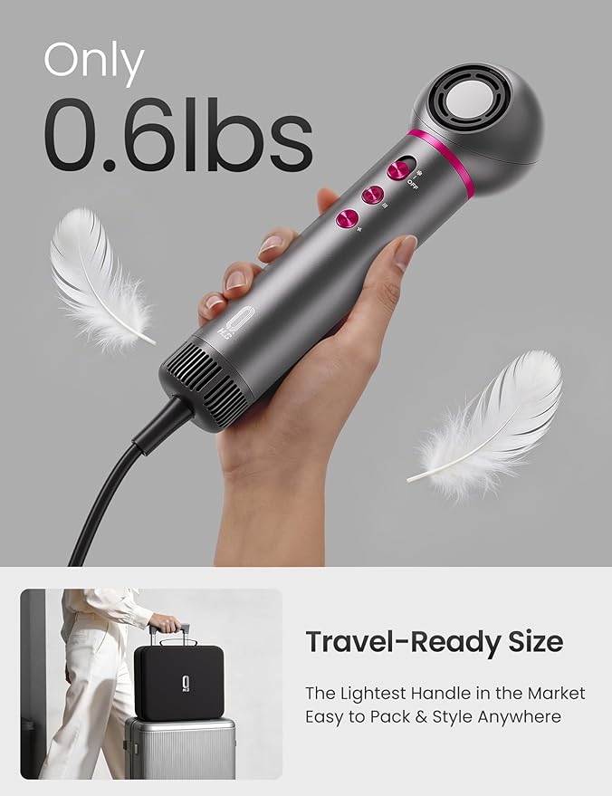O.H.B 7 in 1 Hair Styler & High Speed Dryer Brush, 110,000RPM Blow Dryer Brush, Ionic Air Styler with Fast Drying, No Heat Damage Air Multi Styler for Volumize, Curl, Straighten, Travel Case, Gray