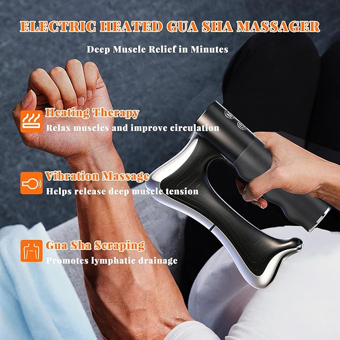 Heated Muscle Scraper Tool, Electric Gua Sha Massager, Vibration Scraping Massage Tool for Face Neck Back Shoulders, Rechargeable Muscle Relaxation Device with Heat Therapy for Body Care & Daily Relax