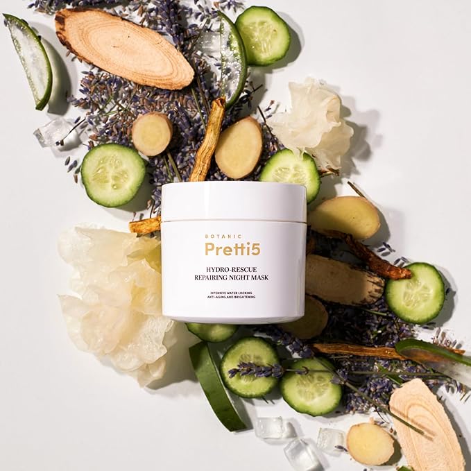 Pretti5 Hydro-Rescue Night Mask 100g – Overnight Sleeping Mask & Barrier Repair for Sensitive Skin – Hydrating Face Cream with Snow fungus & Niacinamide for Soothing – Made in Japan TCM