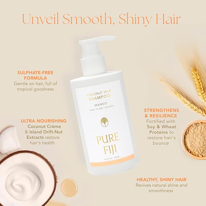 PURE FIJI Coconut Milk Shampoo, Mango (9.47 Fl. Oz /280ml)