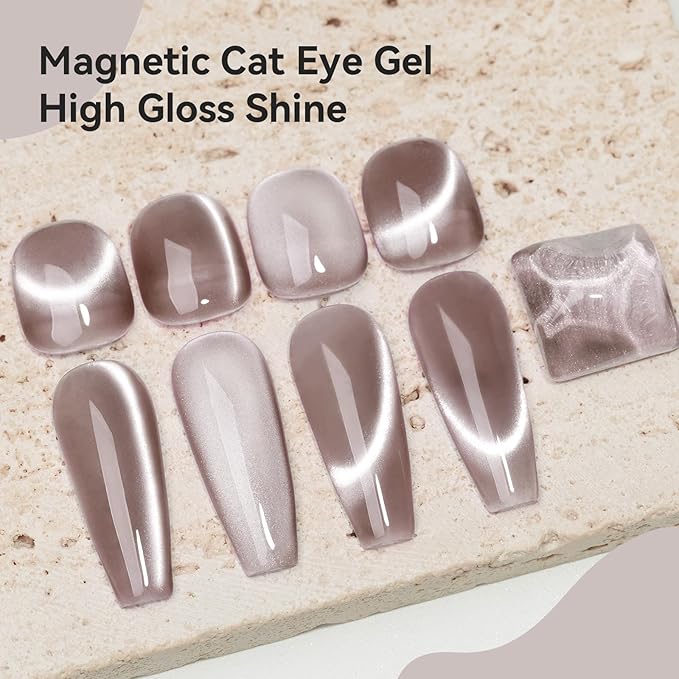 Cat Eye Gel Nail Polish 12ML, Crystal Moonlight Brown Cateye Gel Polish With Magnetic Stick, Magnetic Glitter Holographic Nail Polish Glass Diamond Cats Eye Velvet Gray 1PC