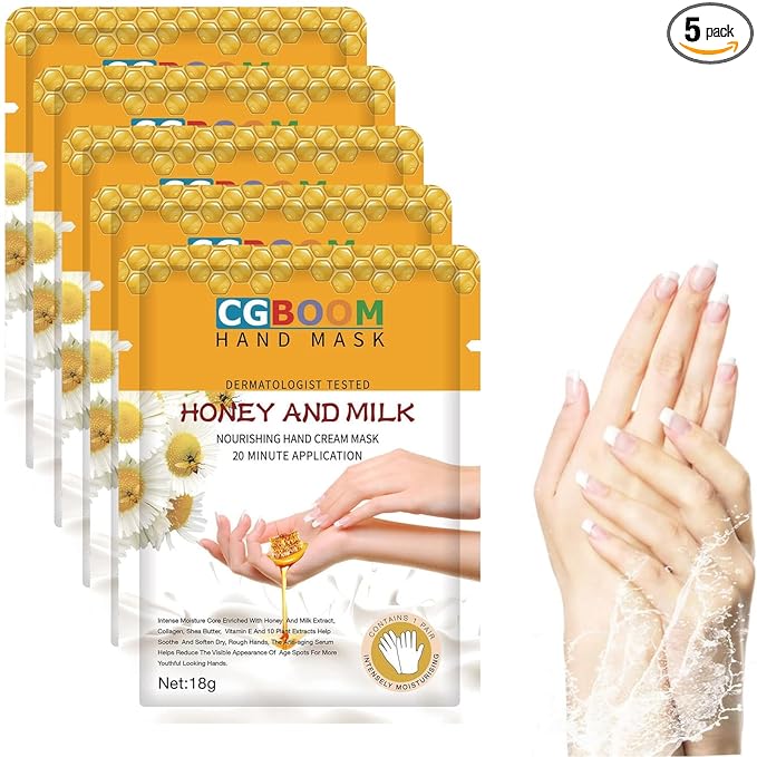 5 pack Hand Mask Moisturizing Glove, Hand Peel Mask Exfoliating Gloves, Hand Repair Glove for Dry Hands Treatment, Remove Dead Skin, Rough Skin, purple Honey Milk