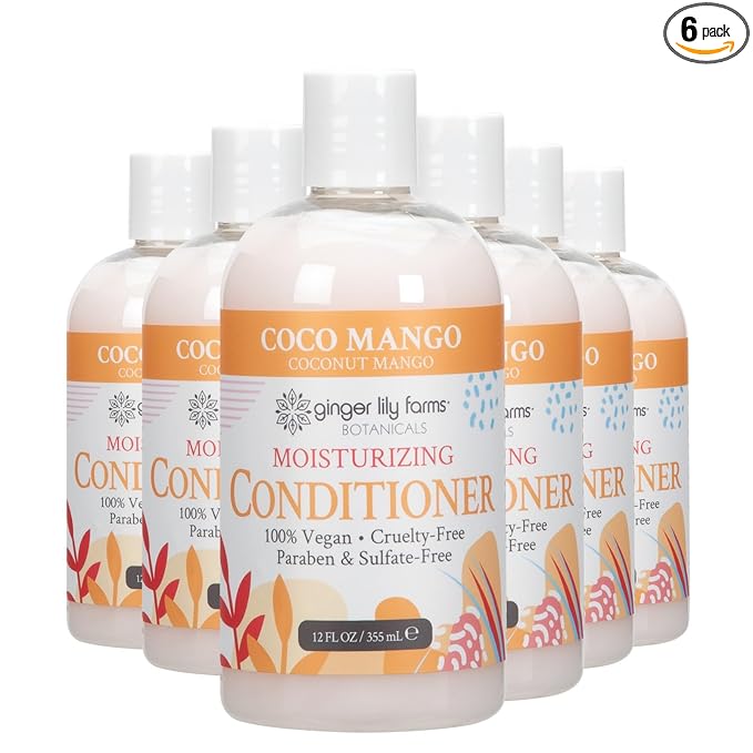 Ginger Lily Farms Botanicals Moisturizing Conditioner for Dry Hair, Coco Mango, 100% Vegan & Cruelty-Free, Coconut Mango Scent, 12 Fl Oz (Pack of 6)