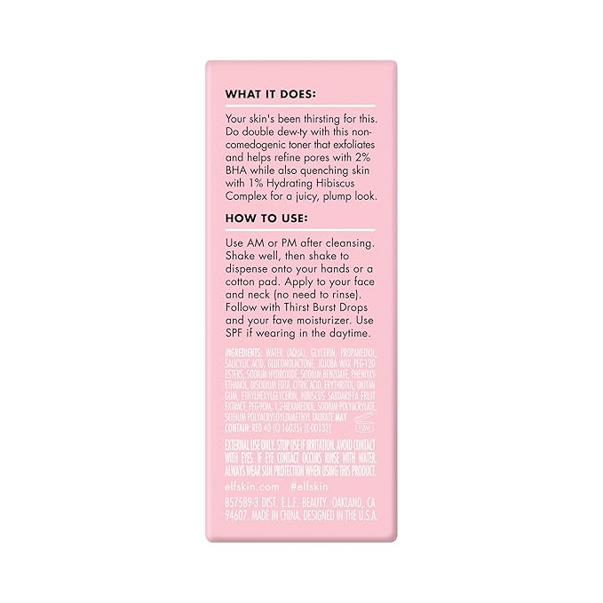 e.l.f. Thirst Burst Pore-fecting Toner Mini, Hydrating & Exfoliating for Face, Smooths, Plumps, Pore-Minimizing, Infused with Salicylic Acid, Vegan & Cruelty-Free