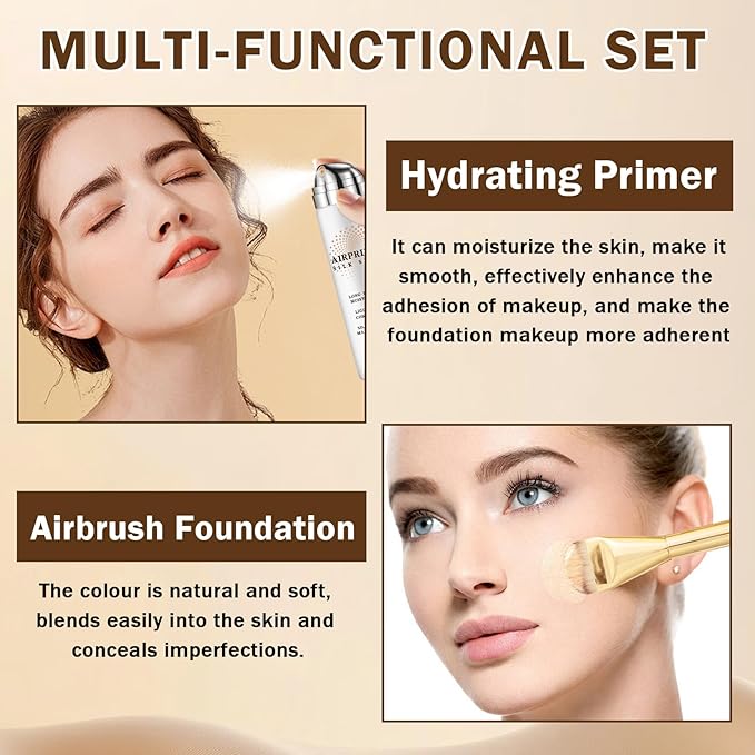 AIUEO Airbrush Foundation Makeup Spray Airbrush Spray Makeup Primer,Full Coverage Air Brush Foundation for Radiant Finish-02 Beige